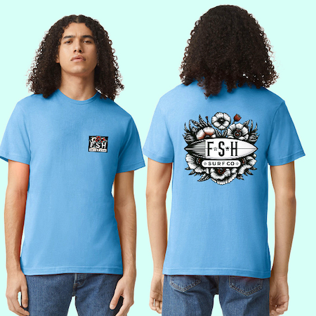 SC002 - Unisex Heather Light Blue Tee - FSH Tattoo - San Clemente Fiesta Music Festival